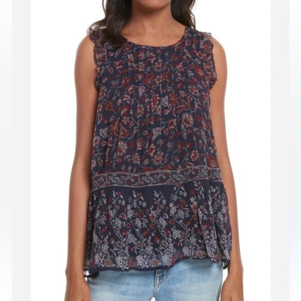 Joke silk Floral Sleeveless Top - Navy and Red size L